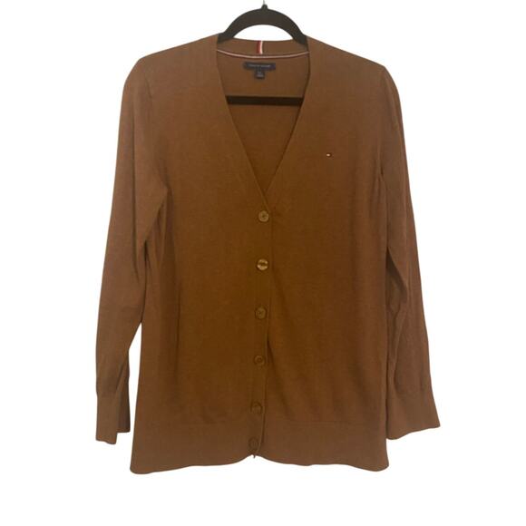 Tommy Hilfiger Camel Brown Cotton Button-Up Cardigan Sweater Women’s Size Large - Picture 1 of 9